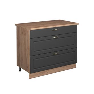 Vicco Mueble Bajo De Cocina Fame-line, Antracita-oro Landhaus/roble Dorado, 100 Cm, Et Roble, Vicco