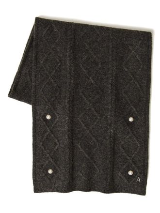 Twin-Set pearl-embellished cable-knit scarf - Grey