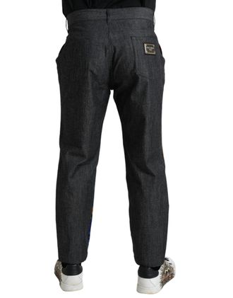 Dolce & Gabbana Mens Multicolor Tiger Cotton Loose Denim Jeans Silk Elastane Clothing