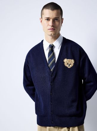 Le 31 Mens Teddy bear jacquard Cardigan Sweater Imported from Seoul