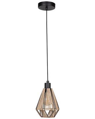 Eglo Adwickle 1 Light Mini Pendant with Black Finish & Natural Fabric Shade