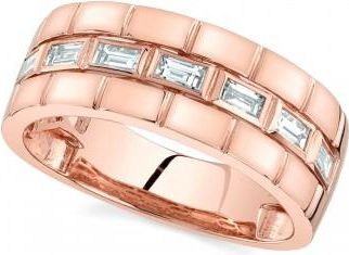 Allurez Baguette Lab Grown Diamond Mens Wedding Ring Band 14K Rose Gold (0.50ct)