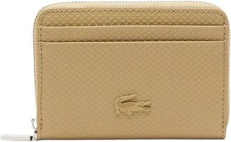 Lacoste Chantaco Zipped Leather Coin Pouch - Dames - Portefeuilles - Beige - ONE Size - Leer - Accessoires