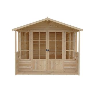 Shires Delmora 8x14 Shiplap Summerhouse with Veranda - L4186xW2456xH2174 mm in Light Brown