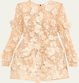 Bronx and Banco Bouquet Maraya Embroidered Illusion Mini Dress