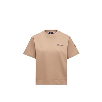 Moncler Moncler Embossed Logo Cotton T-shirt, Women, Beige, Size: L