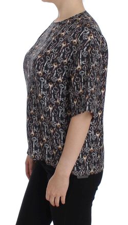 Dolce & Gabbana Womens Gray Gold Key Print Silk Blouse T-Shirt