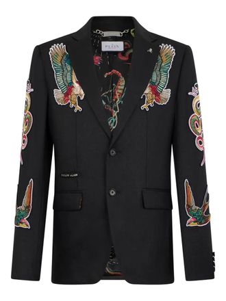 Philipp Plein embroidered-tattoo blazer - Black