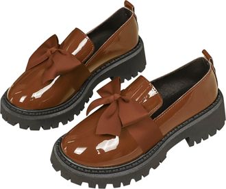 Generic Single Shoes for Women in Plus Size for Spring and Autumn New Thick British Style One Foot Small Leather Shoes Heels for Women Wide Width (Coffee, 3.5