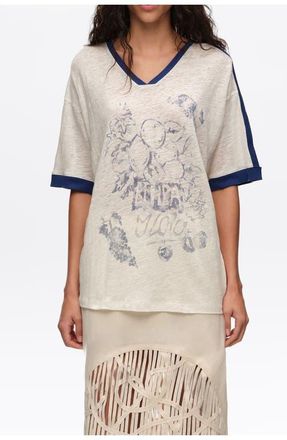 Bimba & Lola Linen Fruit Logo T-Shirt in Ivory at Nordstrom, Size X-Small Eu