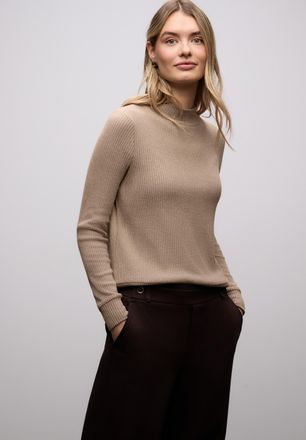 Street One Langarmshirt STREET ONE, Damen, Gr. 34, light terra mocha meliert, Jersey, Obermaterial: 80% Viskose, 15% Polyester, 5% Elasthan, unifarben, k&ouml;rpernah