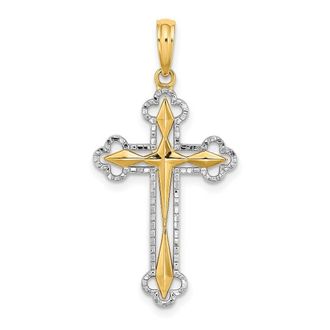 Diamond2Deal 14k Yellow Gold Rhodium Diamond-Cut Reversible Cross Charm