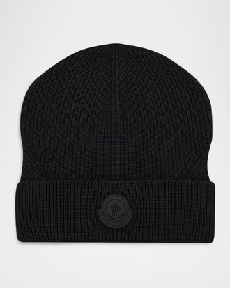 Moncler Mens Wool Beanie with Tonal Logo
