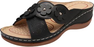 Generic Sandals for Women Orthopedic Sandals Summer Comfy Slippers Flat Leather Sliders Low Wedge Open Toe Floral Shoes Extra Wide Fit Womens Sandal Wide Widt