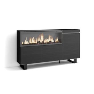Skraut Home Aparador efecto madera negro 158x35x87cm chimenea efecto fuego
