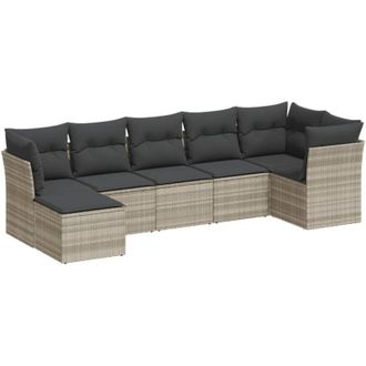 vidaXL Set De Sof&aacute;s De Jard&iacute;n 7 Pzas Con Cojines Rat&aacute;n Pe Gris Claro Vidaxl