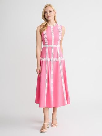 Misook Fit & Flare Cotton Eyelet Trim Maxi Dress in Pink at Nordstrom, Size Xx-Large