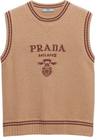 Prada Intarsia ribbed vest - women - Cashmere/Wool - 38 - Brown