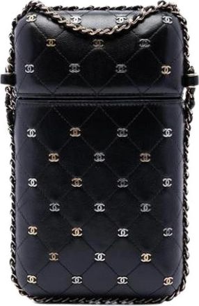 Chanel Pre-owned Quilted Phone Holder - Dames - Vintage Mini Tas - Zwart - ONE Size - Leer - Vintage