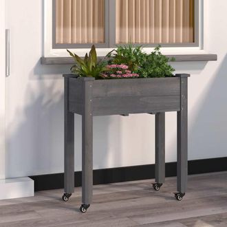 vidaXL Vidaxl - Jardinera Con Forro Y Ruedas Madera De Abeto Gris 71x37x80 Cm