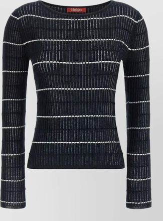 Max Mara silk wool ribbed striped boat neck long sleeve sweater