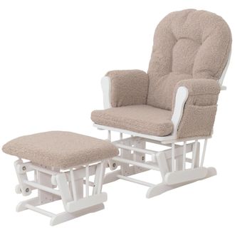 Hhg Hhg - Sill&oacute;n Reclinable 033, Mecedora Sill&oacute;n + Taburete Tejido Boucl&eacute; 480g/m&sup2; Oeko-tex, Marr&oacute;n Armaz&oacute;n Blanco
