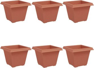 vidaXL Maceta Cuadrada Para Flores 6 Uds. Rojo Ladrillo Pl&aacute;stico Vidaxl