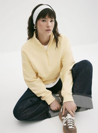 Twik Womens Boxy-fit zipped mock-neck sweatshirt