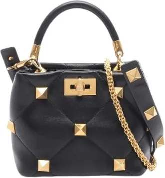 Valentino Pre-owned Handbags, female, Black, Size: ONE SIZE Pre-owned Roman Studs Leather Handbag