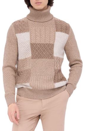 Bugatchi Pattern Wool Blend Turtleneck Sweater in Stone at Nordstrom, Size Xx-Large