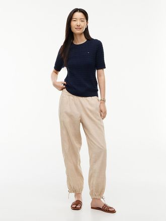 Tommy Hilfiger Womens Linen-Cotton Blend Pull-On Pant - Clayed Pebble - XXS