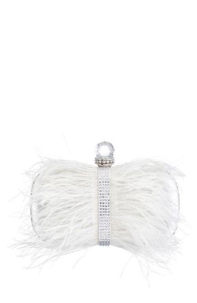 Nina Ostrich Feather Minaudiere in White at Nordstrom
