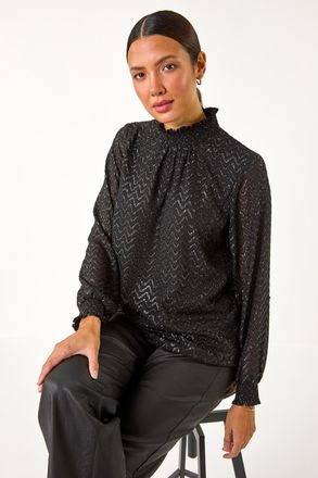Roman Zig Zag Shimmer High Neck Top