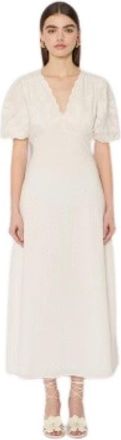 BERENICE Riley Lange Jurk met Pofmouwen - Dames - Maxi kleedjes - Wit - XL - Katoen - Kleedjes