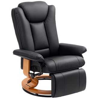 HOMCOM PU Leather Reclining Armchair with Footrest for Living Room - Black | TJ Hughes