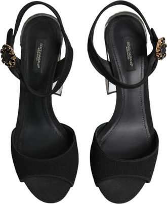 Dolce & Gabbana Womens Keira Platform Sandal Black Wool Viscose Goatskin Heels