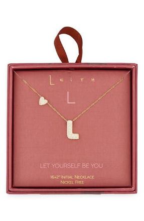Leith Cubic Zirconia Heart & Bubble Initial Pendant Necklace in L- Clear- Gold at Nordstrom Rack