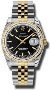 Rolex Oyster Perpetual Datejust 36 Black Dial Stainless Steel and 18K Yellow Gold Jubilee Bracelet Automatic Ladies Watch 116243BKSJ
