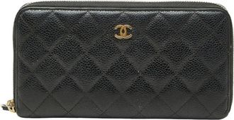 Chanel Matelasse Black Grained Calfskin Long Wallet (Bi-Fold) (Pre-Owned)