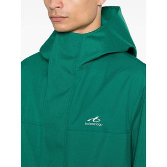 Balenciaga Hooded Logo Print Raincoat - Green
