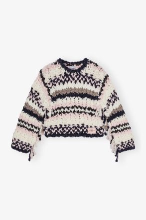 Ganni Mixed Multicolor Hand-Knit Sweater - Size XXS Wool