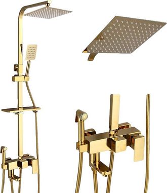 OEM Conjunto De Grifer&iacute;a Para Ducha, Funci&oacute;n De Lluvia, Altura Regulable, Color Dorado - 30 Cm (12 Pulgadas)