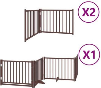 vidaXL Dog Gate with Door Foldable 8 Panels Brown 640 cm Poplar Wood vidaXL