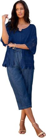 Roaman's Plus Size Scallop Trim Crochet Cardigan in Evening Blue at Nordstrom, Size Medium