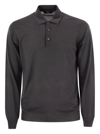 Fedeli Poloshirt met drie knopen en lange mouwen - Grijs