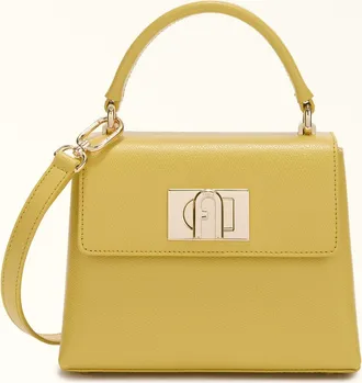 Furla 1927 Top Handle Mini Honey Yellow Textured Leather Woman