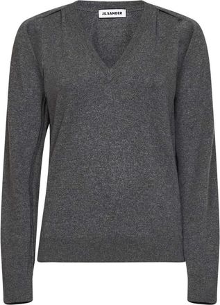Jil Sander V-hals Breiwerk - Dames - V-hals truien - Grijs - XL - Kasjmier - Truien & Vesten