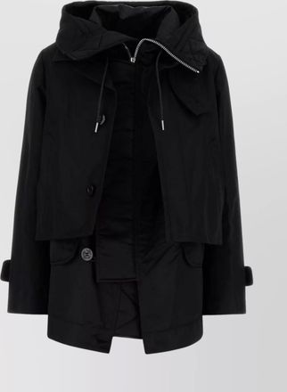 sacai cotton blend jacket with hood and layered look