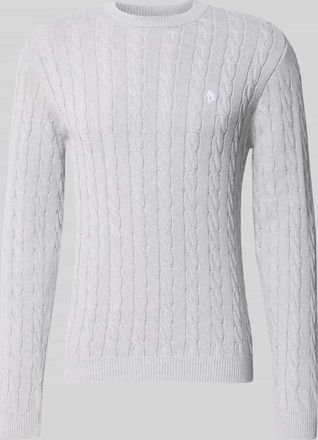 Review Strickpullover mit Zopfmuster und Logo-Stitching in Hellgrau Melange, Gr&ouml;&szlig;e XXL