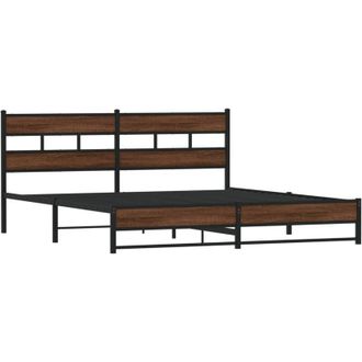 vidaXL Estructura De Cama Sin Colch&oacute;n Metal Roble Marr&oacute;n 200x200 Cm Vidaxl